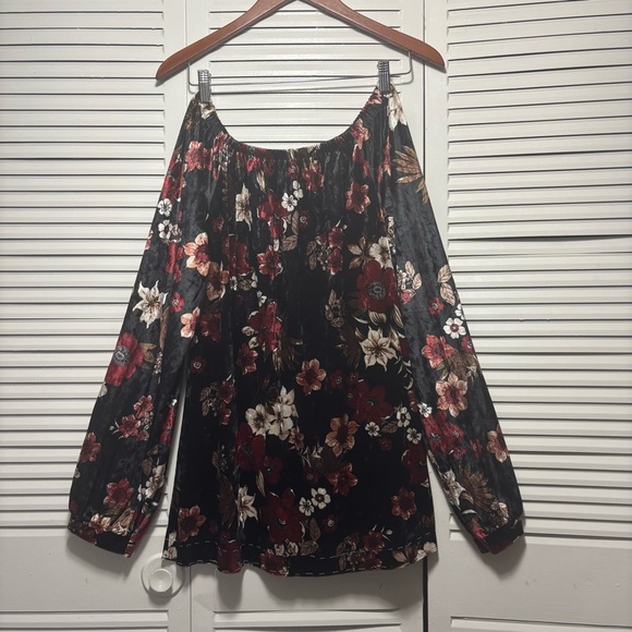 Unbranded Black Velvet Floral Long Sleeve Dress Size M - Picture 1 of 5